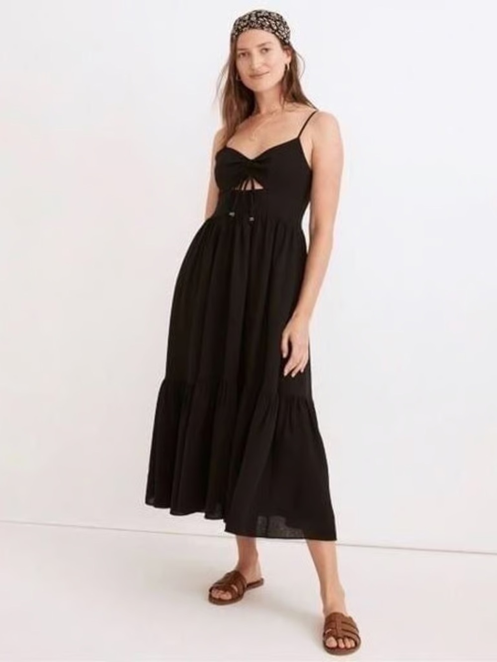 Madewell Black Spaghetti-Strap Maxi with Front Tie Cutout